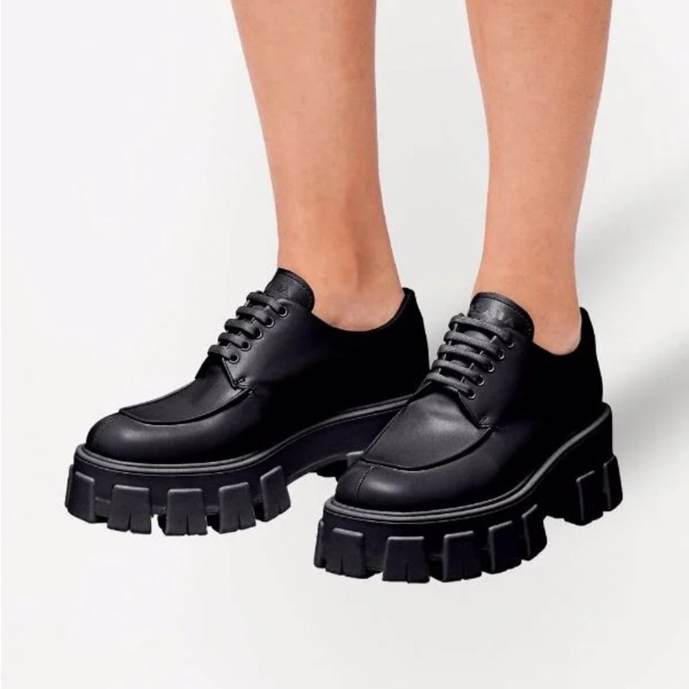 Prada Leather Black Moonlith Lace Up Shoes 36